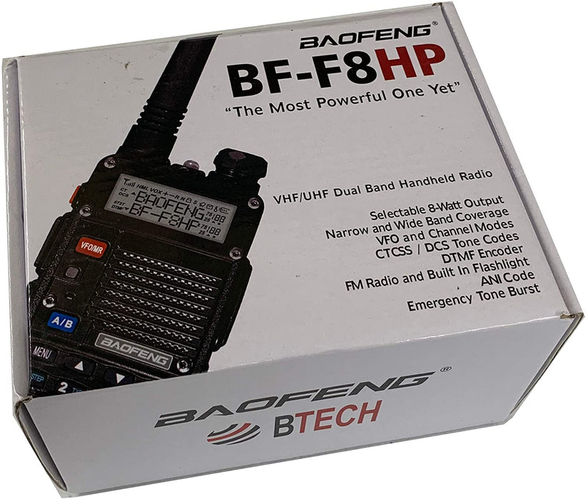 BaoFeng BF-F8HP (UV-5R 3rd Gen) 8-Watt Dual Band Two-Way Radio (136-174MHz VHF & 400-520MHz UHF) Includes Full Kit with Large Battery